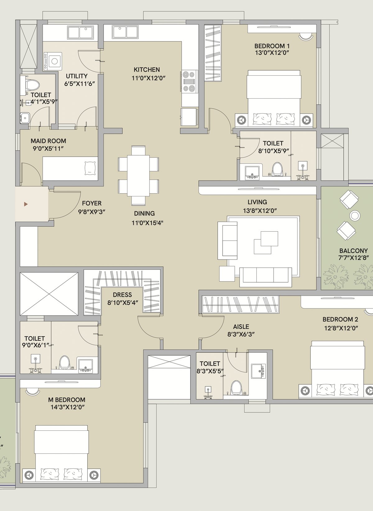 Century Astoria 3 BHK with staff room floor plan, Bellatrix Series 4, 2,605 sq ft saleable